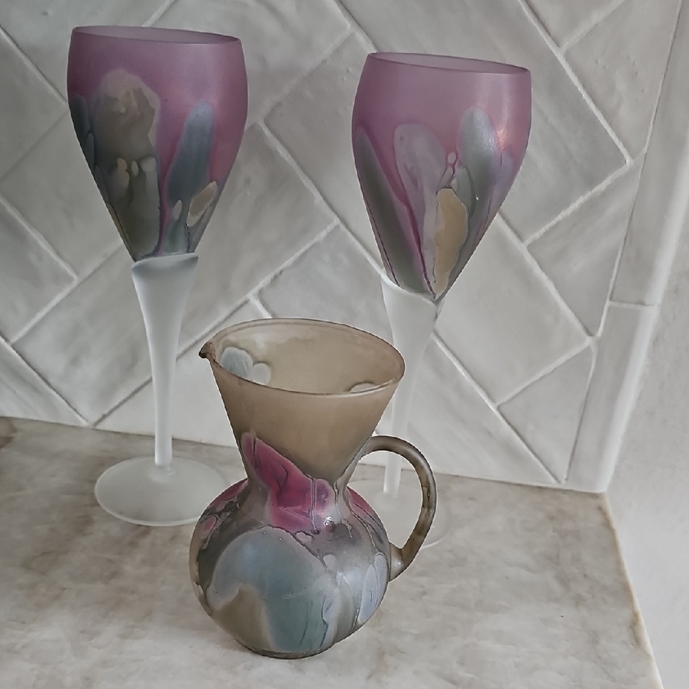 Rueven Glassware Set with Purple and Gray Vintage